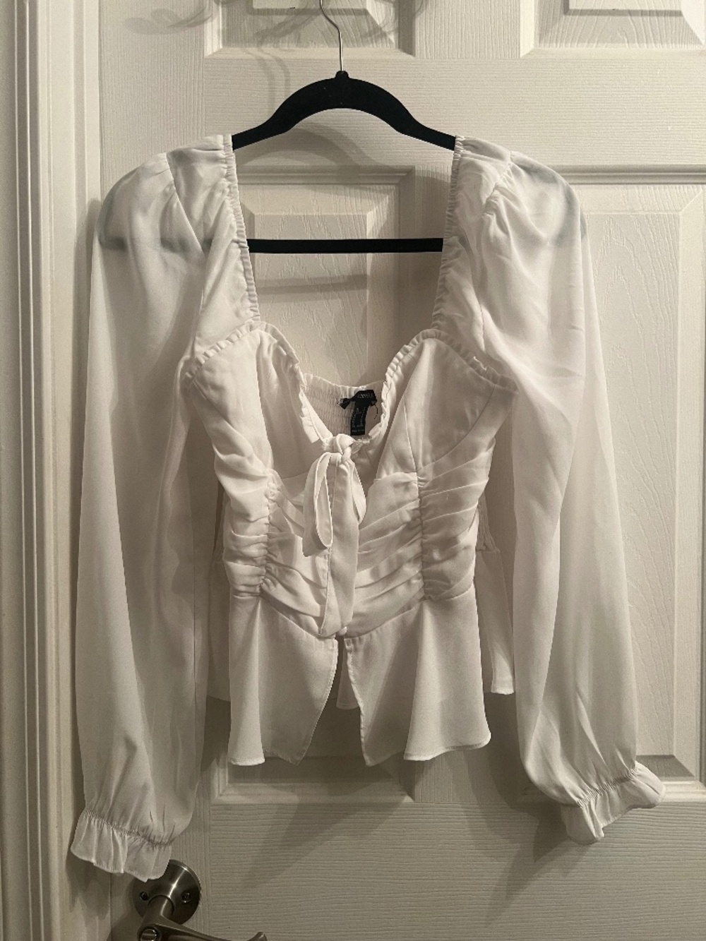 Women's White Square Neck Tie Front Long Sleeve Blouse forever 21